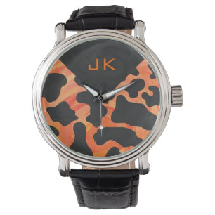 Schwarz-Orange-Print, Monogram-Kuh Armbanduhr