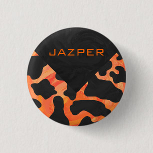 Schwarz-Orange-Print, Monogram-Kuh Button