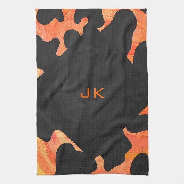 Schwarz-Orange-Print, Monogram-Kuh Handtuch (Vertikal)