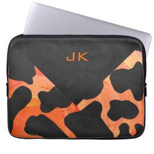 Schwarz-Orange-Print, Monogram-Kuh Laptopschutzhülle