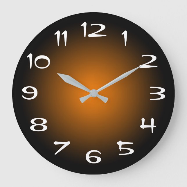 Schwarz-Orange-Radial Große Wanduhr (Vorderseite)