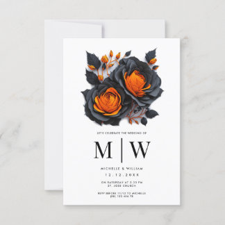 Schwarz-Orange-Rose Gothic Wedding Einladung