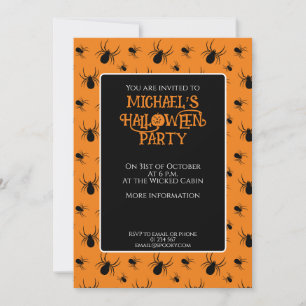 Schwarz-Orange Spinnen Halloween-Party Custom Einladung