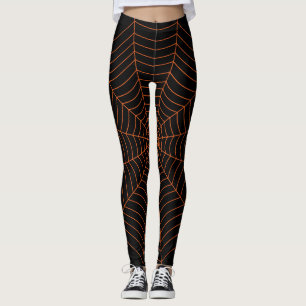 Schwarz-Orange-Spinnennetz Halloween-Muster Leggings