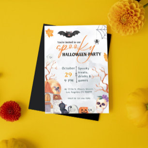 Schwarz-Orange-Spooky-Halloween-Party Einladung