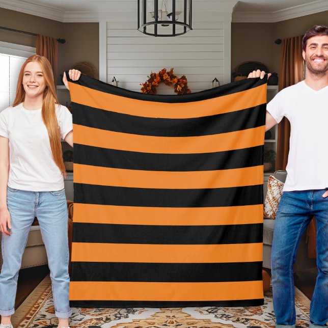 Schwarz-Orange-Streifen Inspiriert Fleecedecke (Black and Orange Striped Autumn Inspired Fleece Blanket)