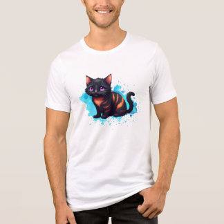 Schwarz-Orange-Streifenkatze mit Lila Auge Tri-Blend Shirt