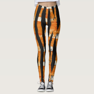 Schwarz-Orange-Streifenmuster Leggings
