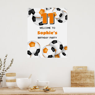Schwarz-Orange Team Farben Fußball Geburtstagspart Poster