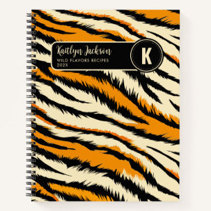 Schwarz Orange Tiger Streifen Muster Monogramm Notizbuch
