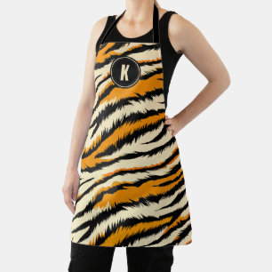Schwarz Orange Tiger Streifen Muster Monogramm Schürze