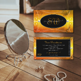 Schwarz-Orange-Verziert-glanzende Diamanten-Initia Visitenkarte