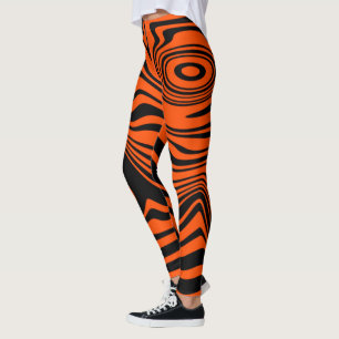 Schwarz Orange Wavy Striping Leggings wählen Farbe