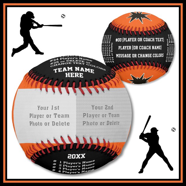 Schwarz, Orange, Weiß, Custom Baseball Ball, oder  (Photo Baseball. Best Baseball Coach Gifts. Baseball Gifts for Seniors. Black, White, Orange Baseball)
