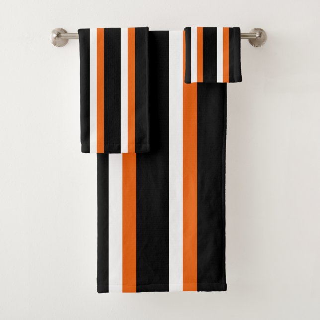 Schwarz Orange Weiß Streifen Badhandtuch Set (Insitu)
