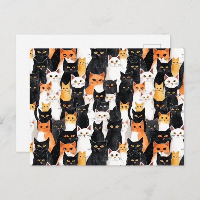 Schwarz-Orange-weiße Katzen Postkarte (Vorne/Hinten)