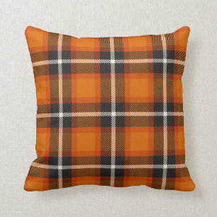 Schwarz-Orange Weißer Tartan Kariertes Muster Herb Kissen