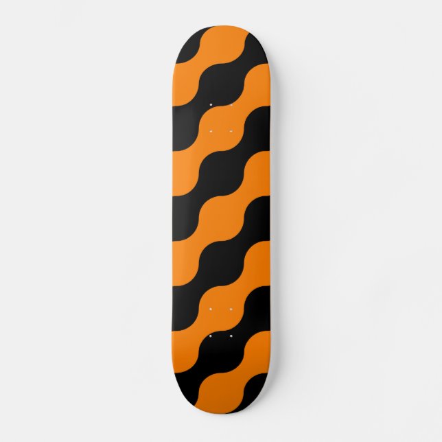 Schwarz, orangefarbene Retro-Kreise Kunstmuster Skateboard (Vorderseite)