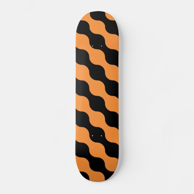 Schwarz, orangefarbene Retro-Kreise Kunstmuster Skateboard (Vorderseite)