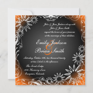 Schwarz-Orangen-Fade-Tageszeitung Blume Hochzeitsf Einladung
