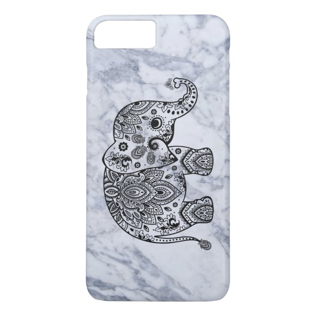 Schwarz-Paisley-Elefant mit weißem Marmor Case-Mate iPhone Hülle (Rückseite)