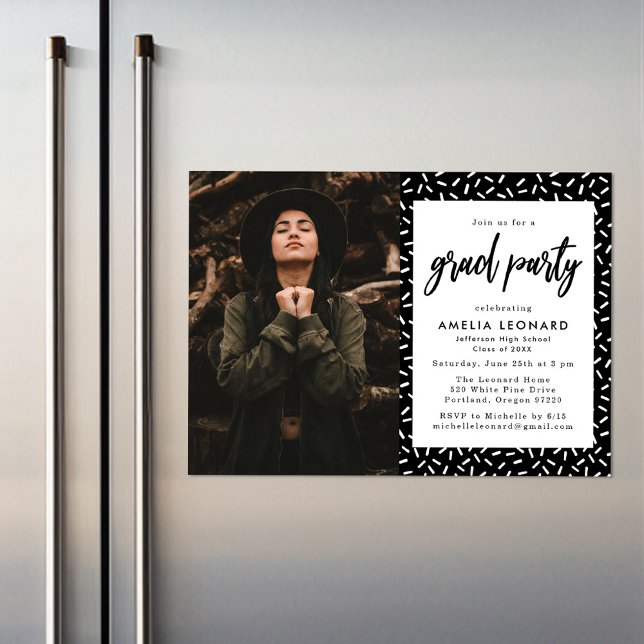 Schwarz | Partei für den Abschluss eines Fotos mit Magneteinladung (Von Creator hochgeladen)