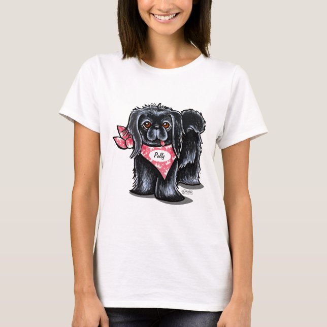 Schwarz Pekingese Hausname Personalisiert Pink Sca T-Shirt (Vorderseite)