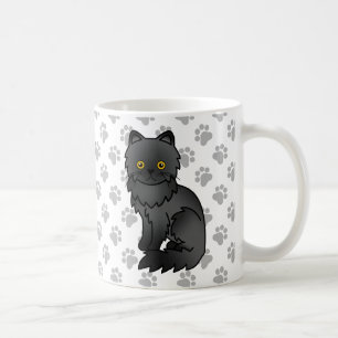 Schwarz-Persischer Niedlicher Cartoon Katze Illust Kaffeetasse