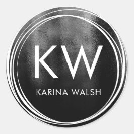 Schwarz-personalisiert-Erstkleber für Monogramm Runder Aufkleber