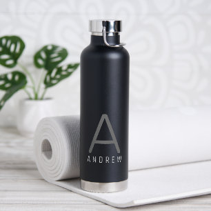 Schwarz Personalisiert Modern Monogram Large Trinkflasche