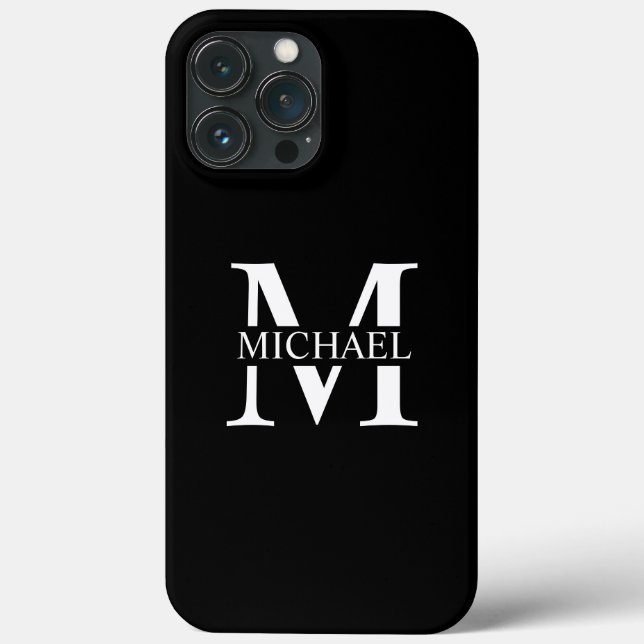 Schwarz-Personalisiert-Monogramm und Name Case-Mate iPhone Hülle (Rückseite)