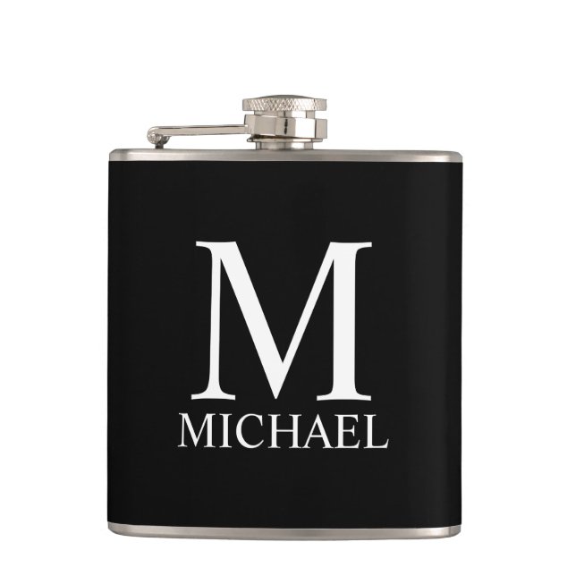 Schwarz-Personalisiert-Monogramm und Name Flachmann (Vorderseite)