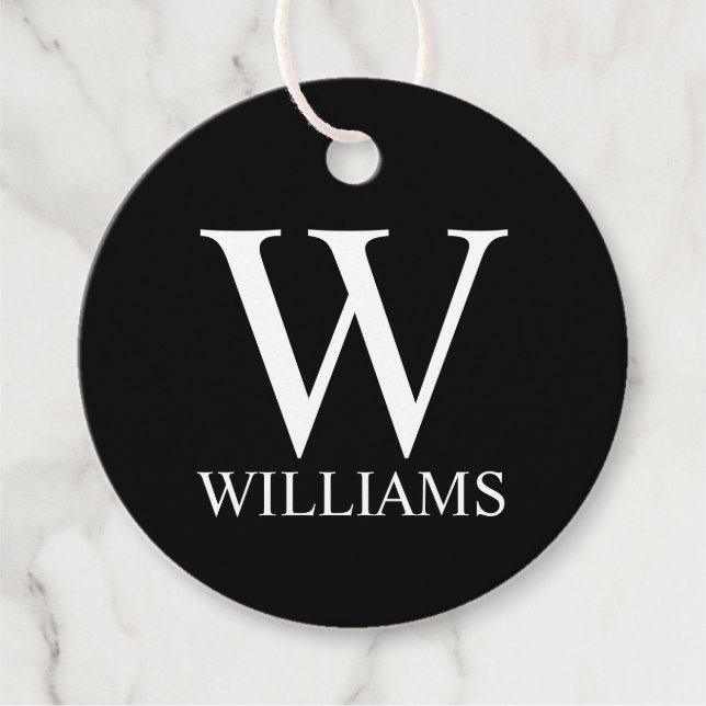 Schwarz-Personalisiert-Monogramm und Name Geschenkanhänger (Vorderseite)