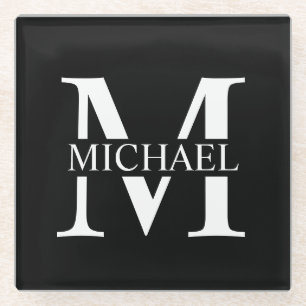 Schwarz-Personalisiert-Monogramm und Name Glasuntersetzer