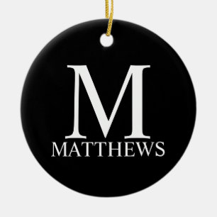 Schwarz-Personalisiert-Monogramm und Name Keramik Ornament