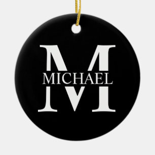 Schwarz-Personalisiert-Monogramm und Name Keramik Ornament