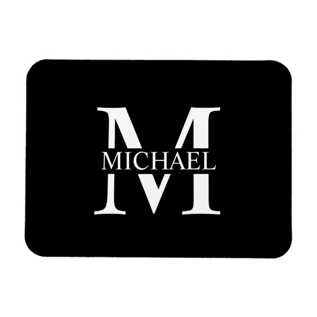 Schwarz-Personalisiert-Monogramm und Name Magnet (Horizontal)