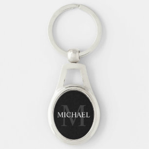 Schwarz-Personalisiert-Monogramm und Name Schlüsselanhänger