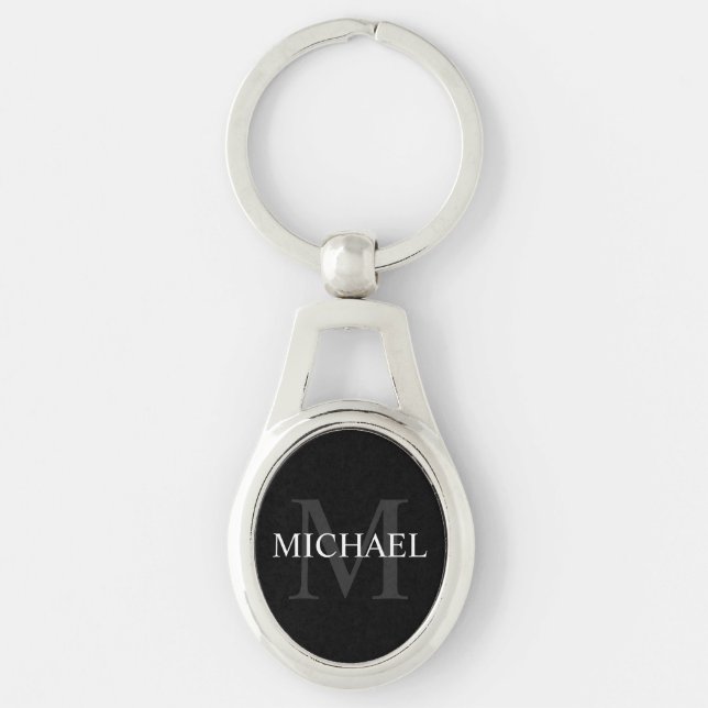Schwarz-Personalisiert-Monogramm und Name Schlüsselanhänger (Vorderseite)