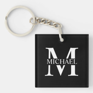Schwarz-Personalisiert-Monogramm und Name Schlüsselanhänger