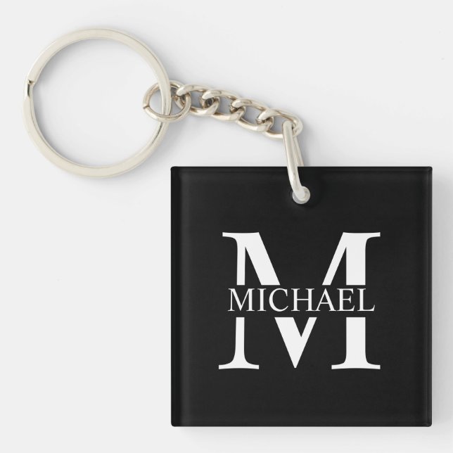 Schwarz-Personalisiert-Monogramm und Name Schlüsselanhänger (Vorderseite)