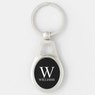 Schwarz-Personalisiert-Monogramm und Name Schlüsselanhänger
