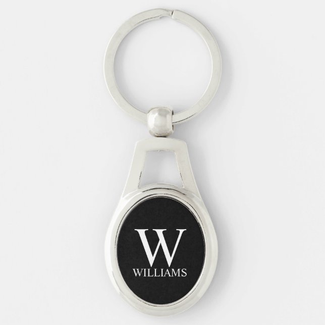 Schwarz-Personalisiert-Monogramm und Name Schlüsselanhänger (Vorderseite)