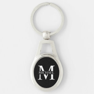 Schwarz-Personalisiert-Monogramm und Name Schlüsselanhänger