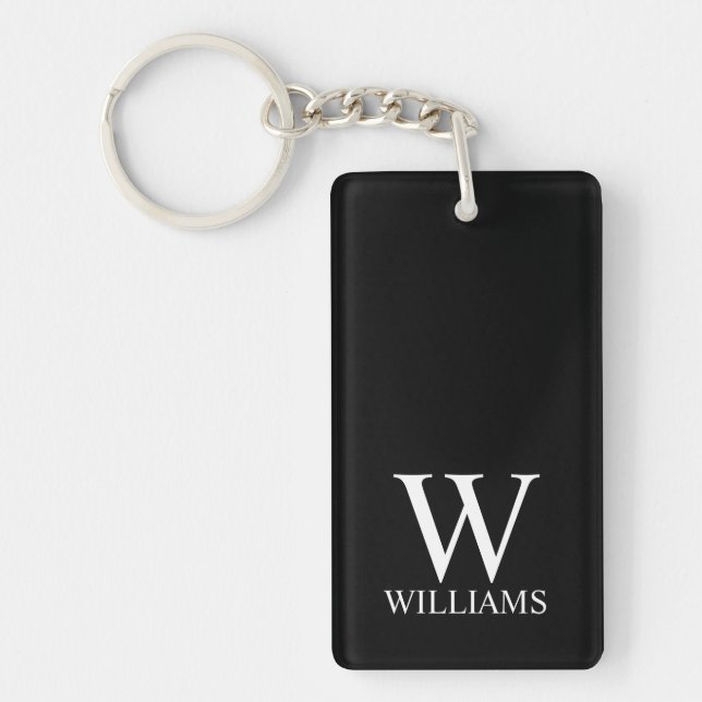 Schwarz-Personalisiert-Monogramm und Name Schlüsselanhänger (Vorderseite)