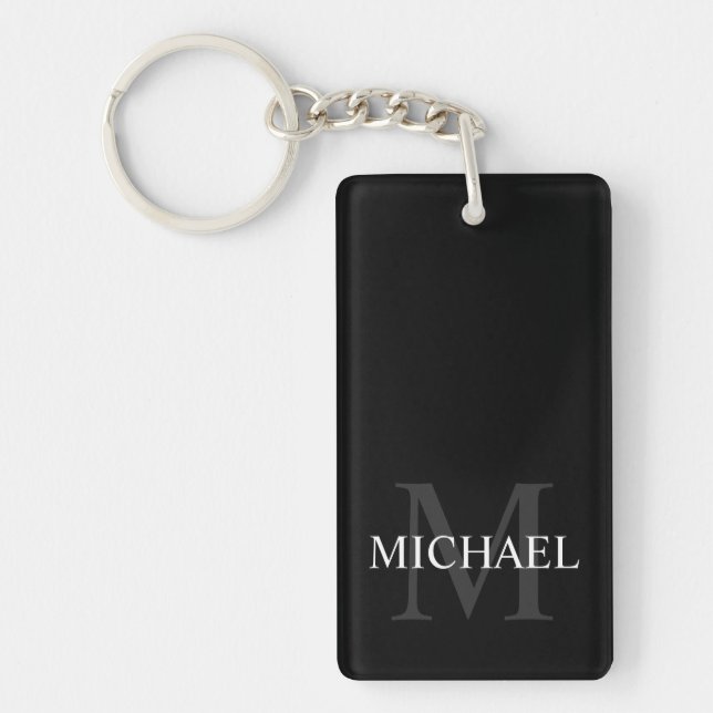 Schwarz-Personalisiert-Monogramm und Name Schlüsselanhänger (Vorderseite)