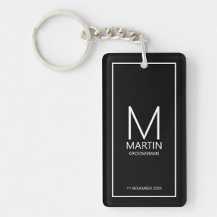 Schwarz-Personalisiert-Monogramm- und Name-Trauzeu Schlüsselanhänger