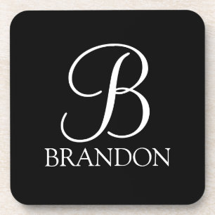 Schwarz-Personalisiert-Script-Monogramm und -Name Getränkeuntersetzer