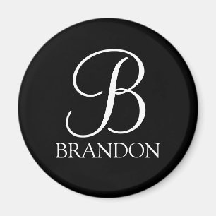 Schwarz-Personalisiert-Script-Monogramm und -Name Magnet