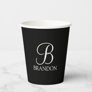 Schwarz-Personalisiert-Script-Monogramm und -Name Pappbecher